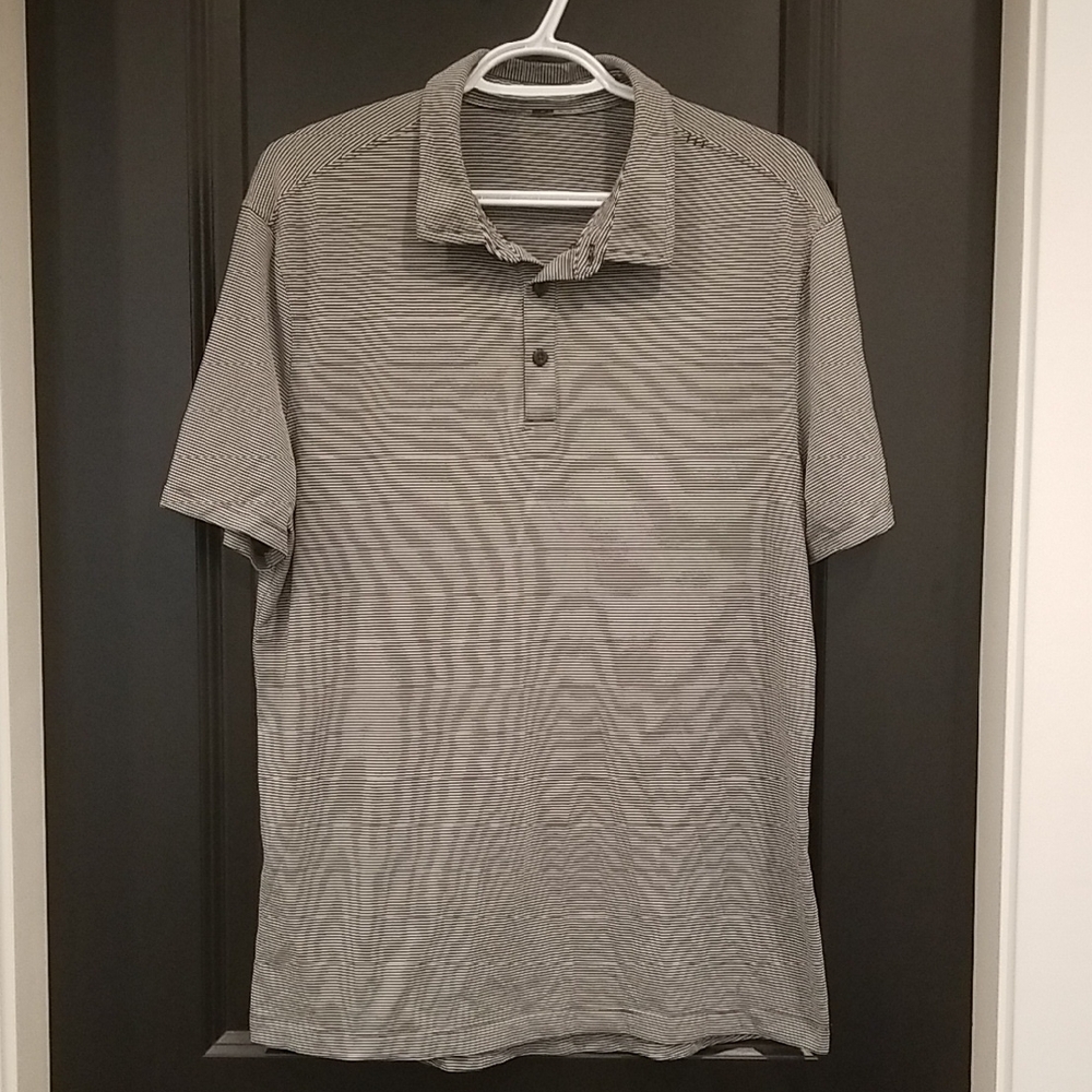 Gray Black Striped Lululemon Polo Shirt for Men